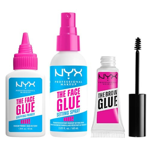 NYX PROFESSIONAL MAKEUP Bundle of The Brow Glue, Extreme Hold Clear Eyebrow Gel + The Face Glue Setting Spray + The Face Glue Gripping Primer | Amazon (US)