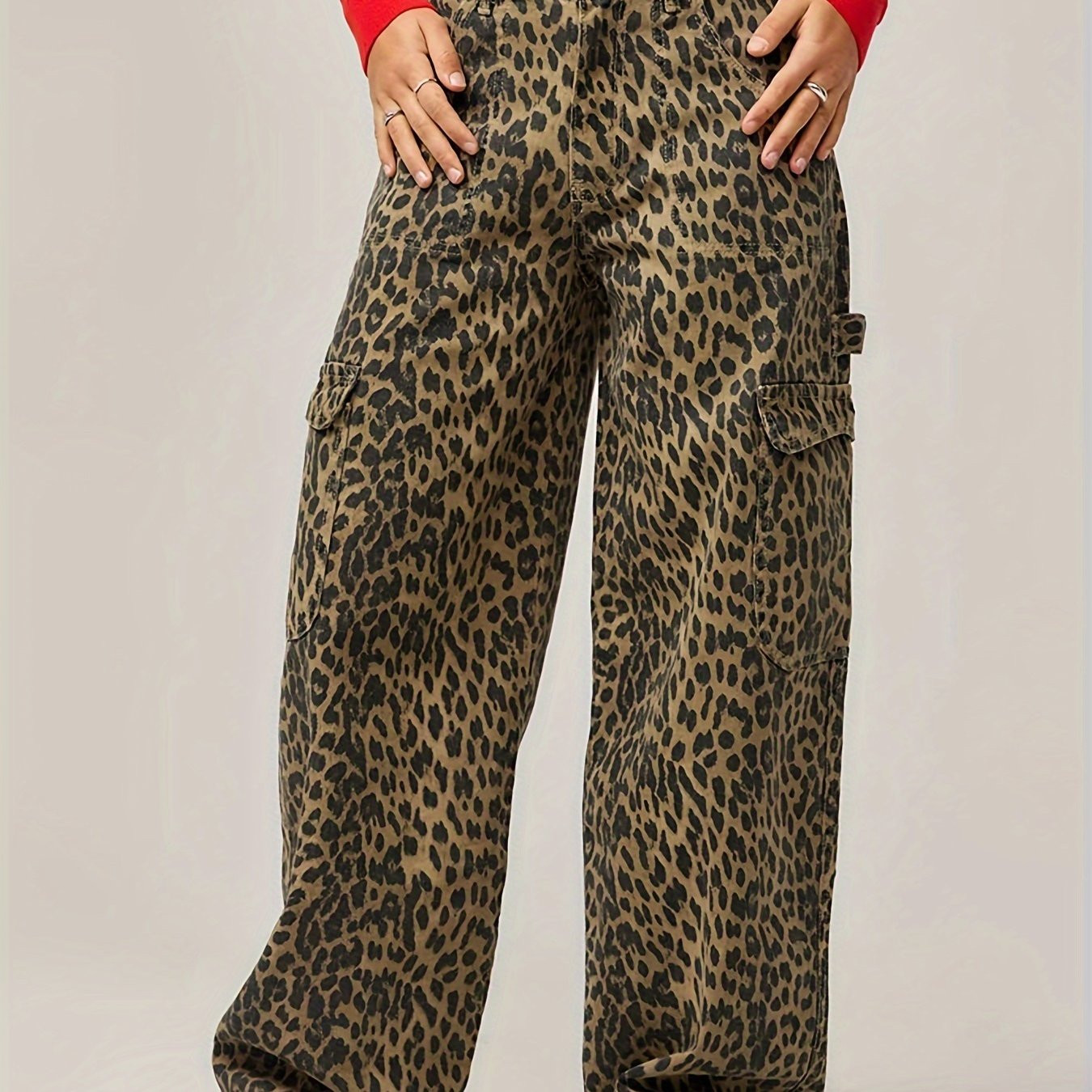 Leopard Print Side Flap Pocket Streetwear Loose Fit Cargo - Temu | Temu Affiliate Program