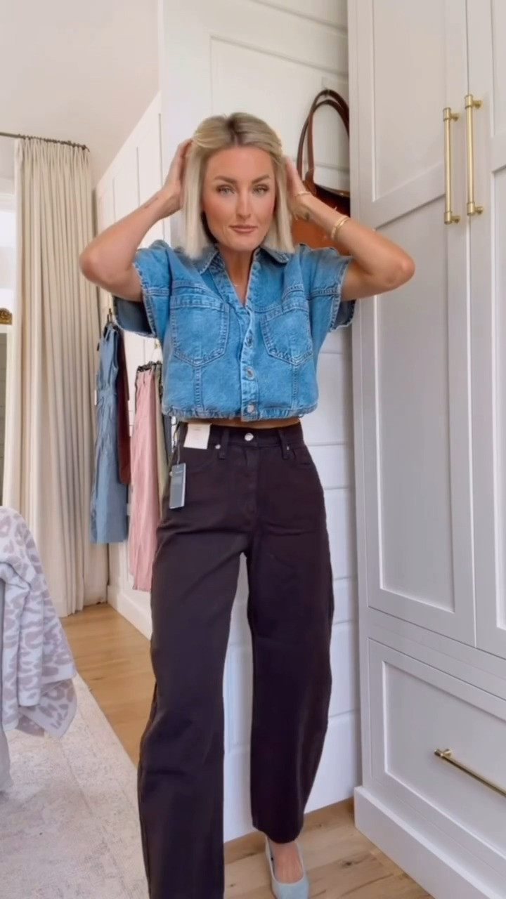 Love this look so much- the blue and brown color palette is taking over my mood board this fall! Wearing S top, 4 jeans

Loverly grey, dark brown barrel jeans, target fashion, pre fall style finds, womens affordable transitional outfit, how to style denim top 

 #LTKSeasonal