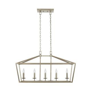 Weyburn 36 in. 5-Light Antique Silver Leaf Farmhouse Linear Chandelier Light Fixture with Caged M... | The Home Depot