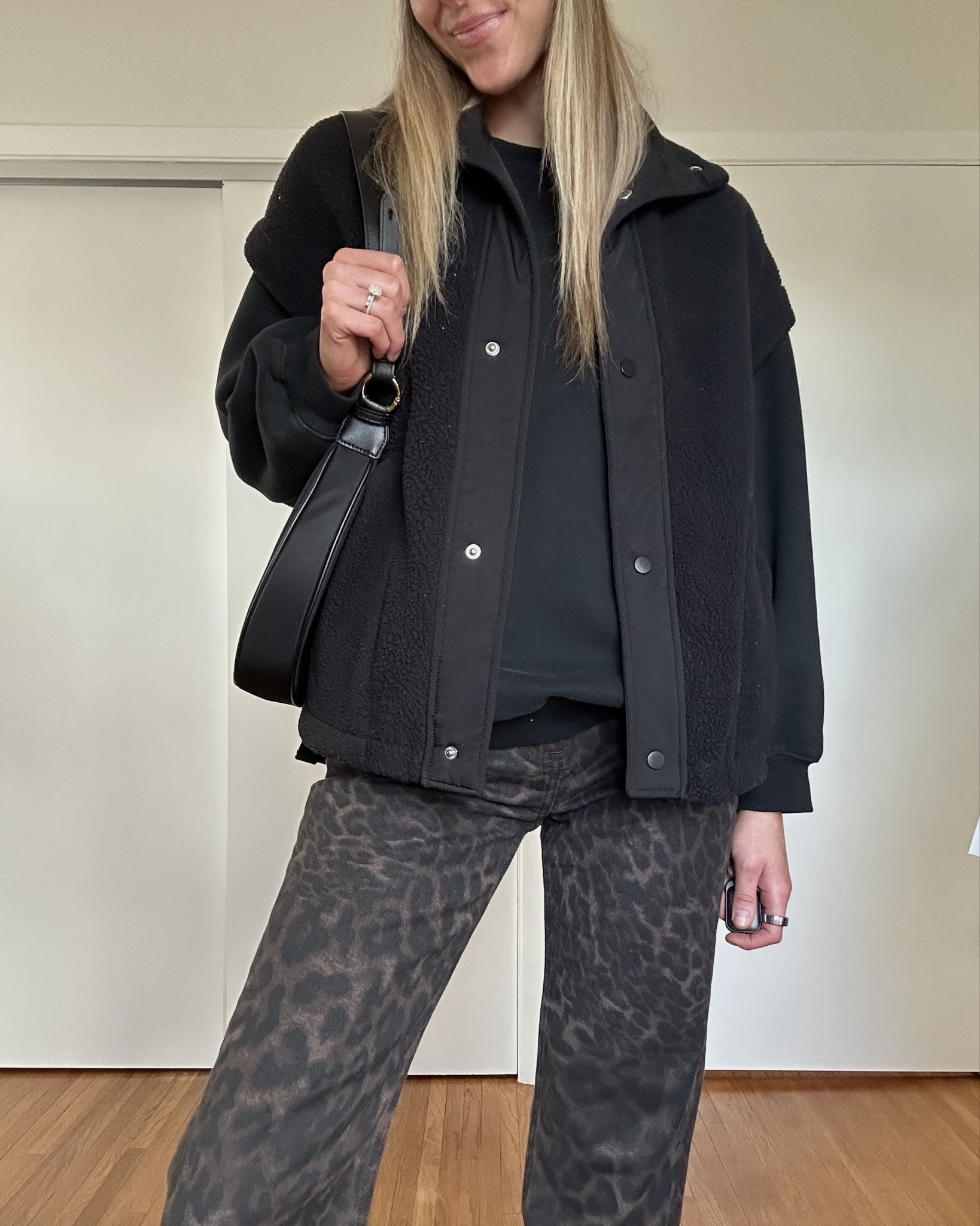 Leopard jeans outfit but make it easy everyday. 🐆🤎 Wearing the Abercrombie High Rise 90s Relaxed Leopard Print Jeans (tall girl friendly length) with an oversized black sweatshirt, black sherpa vest, beanie, and platform boots for the ultimate casual cool winter fit. This is the perfect leopard print because it reads like a neutral and goes with everything in your closet. Linking the exact jeans + all my black staples below 🫶🏼✨

#LTKgrwm #LTKTall #LTKSaleAlert