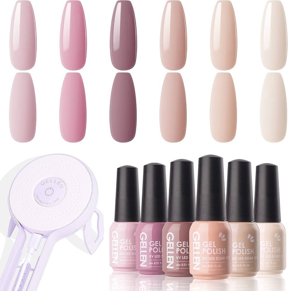 Gellen Gel Nail Polish Kit with U V Nail Light - 6 Colors Solid Nudes Tone Gel Polish Set with 36... | Amazon (US)
