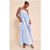 Light Blue Pleated Satin Bandeau Maxi Dress | PrettyLittleThing US