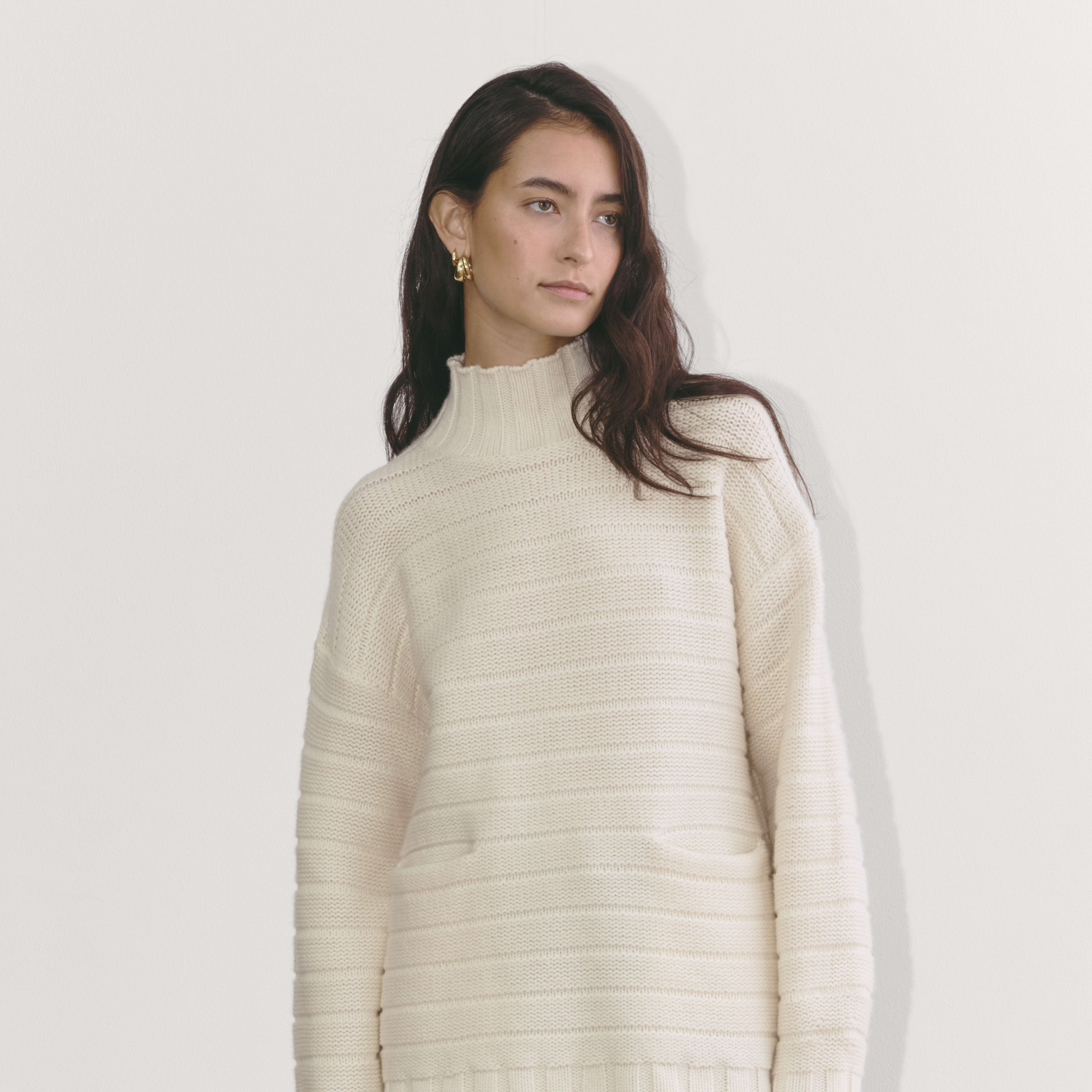 Women's Oversized Turtleneck in Luxe Merino Sweater by Everlane in Bone White, Size XL | Everlane