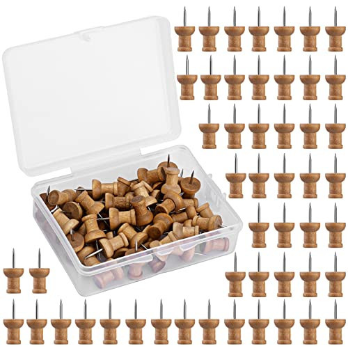 50 Pcs Wooden Push Pins, Decorative Thumb Tacks, Push Pins for Cork Board Head Pin Wood Map Tacks Marking Pin, Wood Thumb Tacks Decorative for Bulletin Boards Craft Projects with Storage Box, Coffee | Amazon (US)