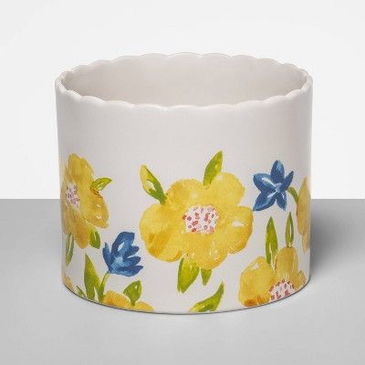 6.1" x 4.8" Stoneware Painted Flower Planter Vase White/Green - Opalhouse™ | Target