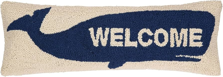 Welcome Whale Wool Hook Coastal Pillow by The Pillow Shoppe, 8x24 Oblong | Amazon (US)