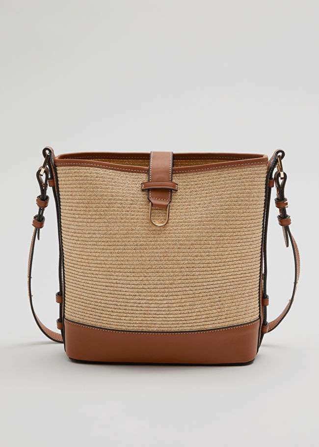 Leather Trimmed Straw Bucket Bag | & Other Stories US