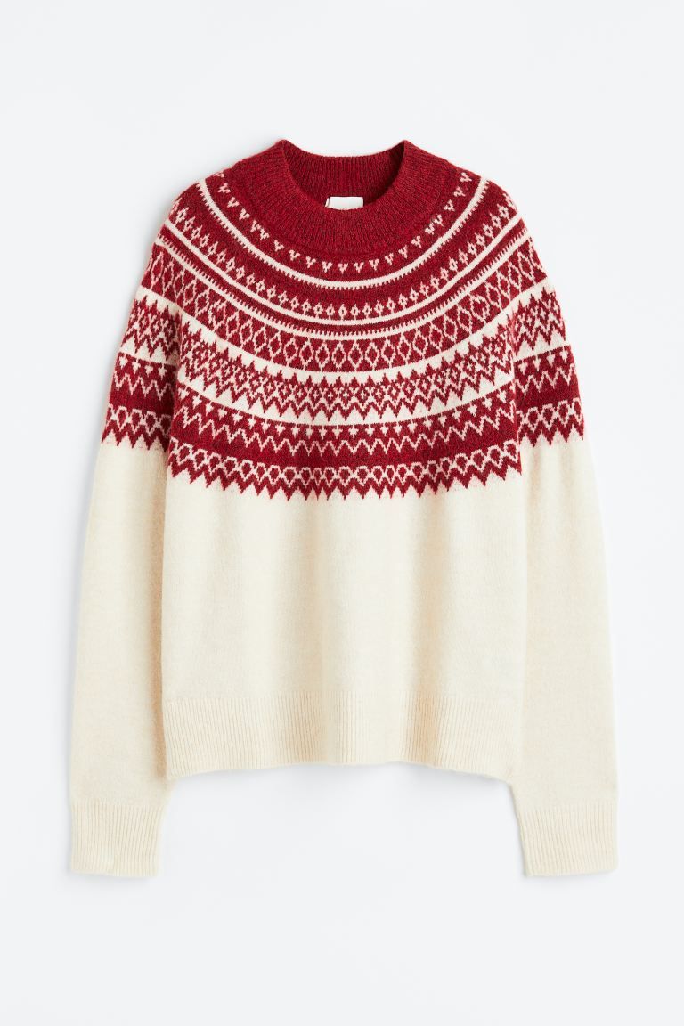 Jacquard-knit Sweater - Red/patterned - Ladies | H&M US | H&M (US + CA)