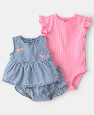 Carter'sBaby Girls' Cherry Chambray Sleeveless Top, Bodysuit & Shorts, 3-Piece Set | Macy's