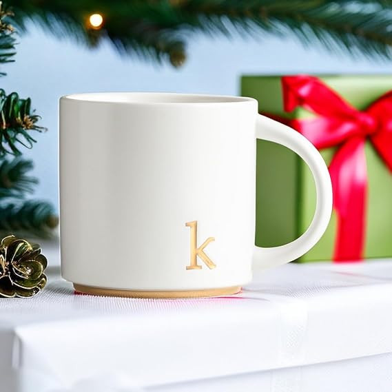COLLECTIVE HOME - Monogram Ceramic Mugs, 15 oz Golden Initial Coffee Cups, Elegant Alphabet Tea M... | Amazon (US)