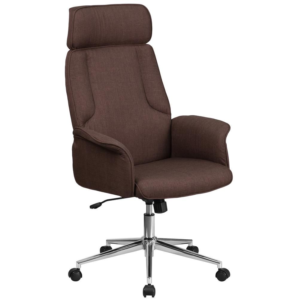 Flash Furniture High Back Brown Fabric Executive Swivel Office Chair with Chrome Base | The Home Depot