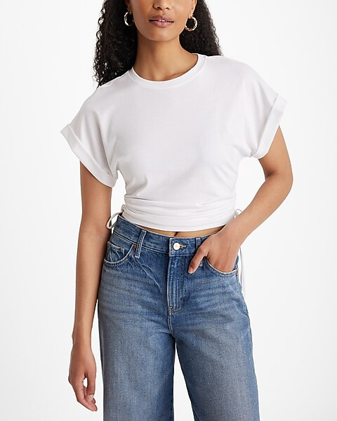 Crew Neck Short Sleeve Side Ruched Tee | Express