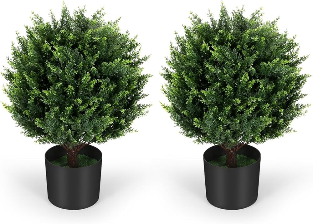 21''T Artificial Cedar Topiary Ball Tree 2 Pack, Outdoors Artificial Shrubs Fake Plants Uv Rated ... | Amazon (US)
