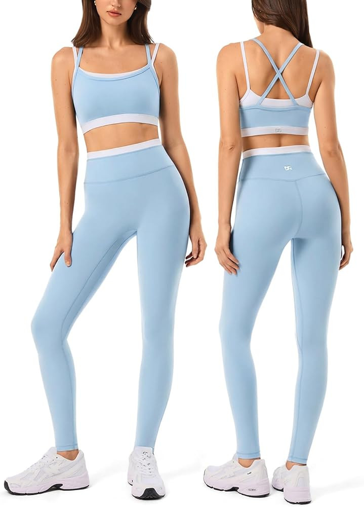 2 Pieces Workout Sets for Women,Seamless Yoga Leggings with Padded Sports Bras,Athletic Matching ... | Amazon (US)