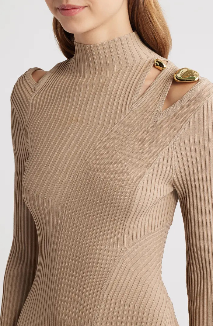 Cult Gaia Alyssa Cutout Shoulder Long Sleeve Rib Sweater Dress | Nordstrom | Nordstrom