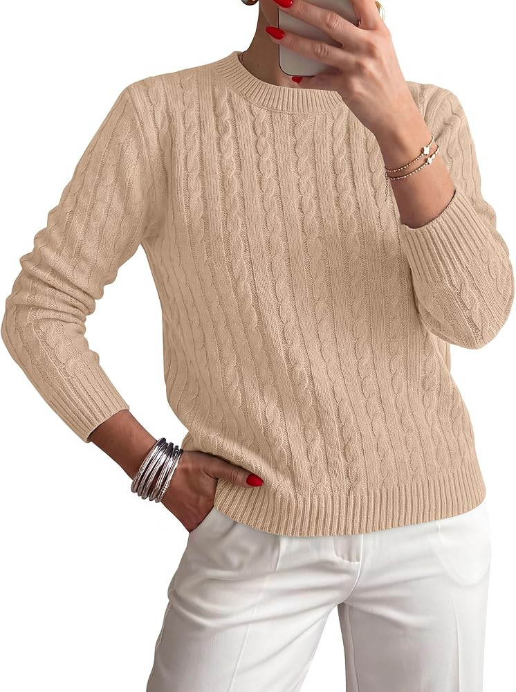 PRETTYGARDEN Women's Cable Knit Sweaters Long Sleeve Pullover Fall Outfits | Amazon (US)