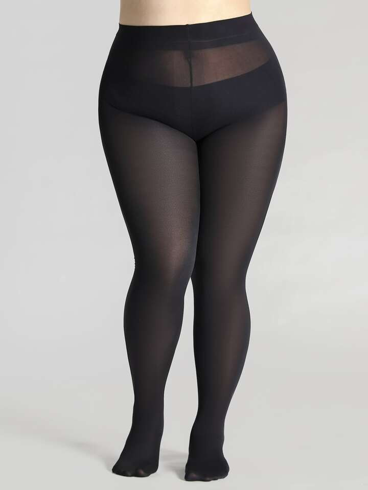 1pair 300D Sheer Plus Size Black Snag Tights For Women | SHEIN