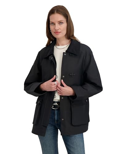 TAHARI Women's Cotton Blend Barn Jacket with Snap Closure, Cargo Pockets, Fully Lined, Black, Small | Amazon (US)