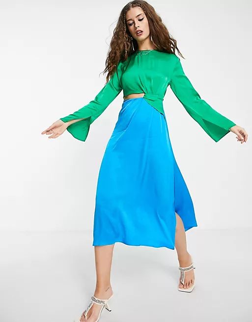 Topshop occasion colour block cut out midi dress in green and cobalt
window.asos.performance.mark... | ASOS (Global)