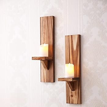Wall Candle Holders Decorative Set of 2, Wall-Mount Candle Sconces, Rustic Wall Decor Floating Shelv | Amazon (US)