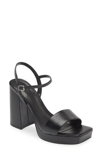 Open Edit Noella Ankle Strap Platform Sandal in Black Metallic at Nordstrom Rack, Size 9 | Nordstrom Rack