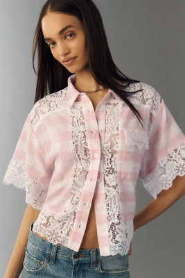 By Anthropologie Mixed Lace Buttondown Shirt | Anthropologie (US)