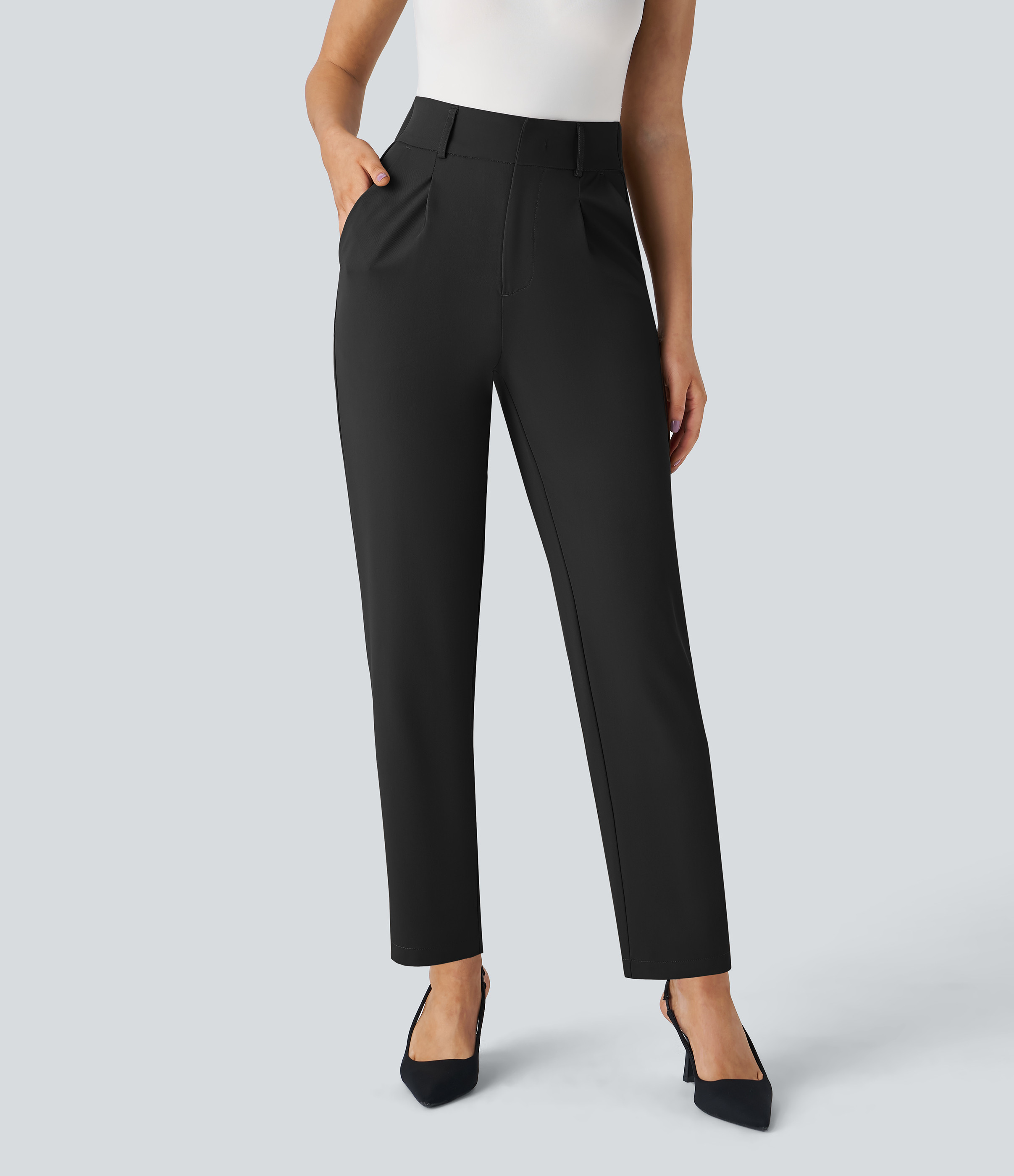 Women’s High Waisted Pocket Solid Work Tapered Pants - Halara | HALARA