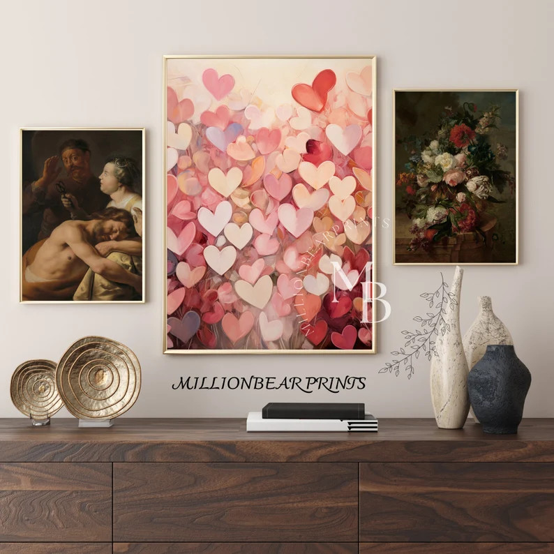 Valentines Day Red Pink Heart Print ,Valentine Printable Wall Art , Watercolor ,oil prints , Roma... | Etsy (US)