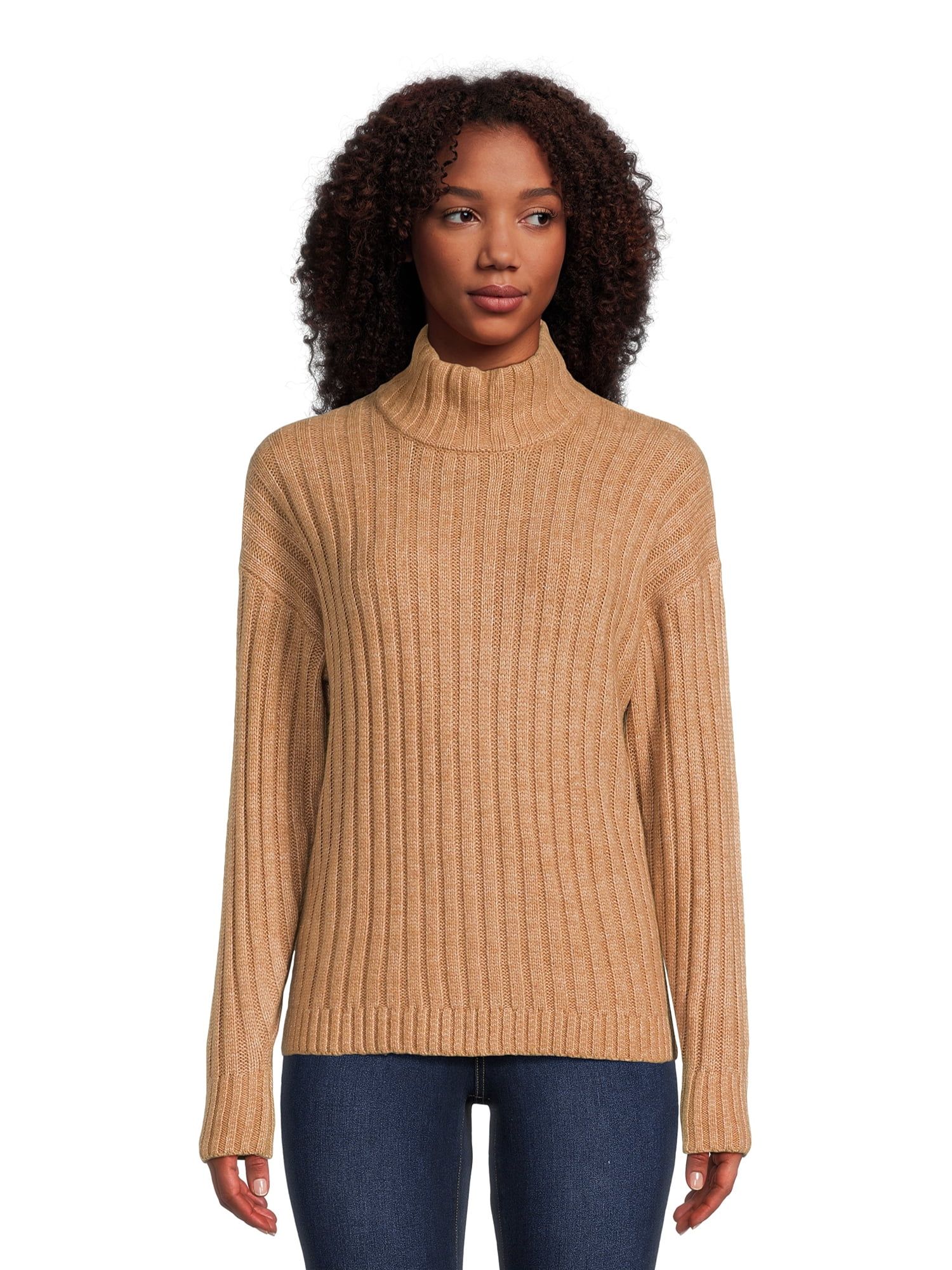 Time and Tru Women's Mock Neck Rib Knit Sweater, Midweight, Sizes XS-XXXL | Walmart (US)