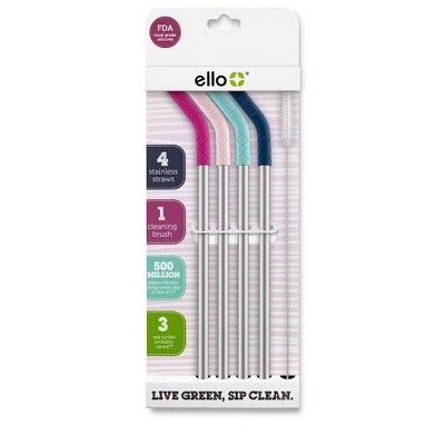Ello 4pk Stainless Straws with Silicone Tips | Target
