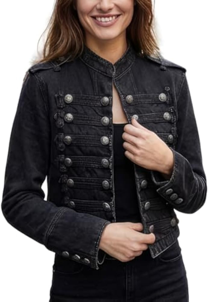 Women's Military Denim Jacket Steampunk Jean Jacket Stand Collar Vintage Gothic Coat Double Breas... | Amazon (US)
