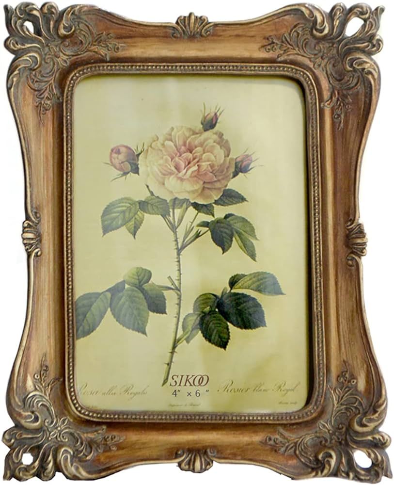 SIKOO Vintage 4 x 6 Picture Frame Antique Ornate Photo Frame Tabletop and Wall Hanging with High ... | Amazon (US)