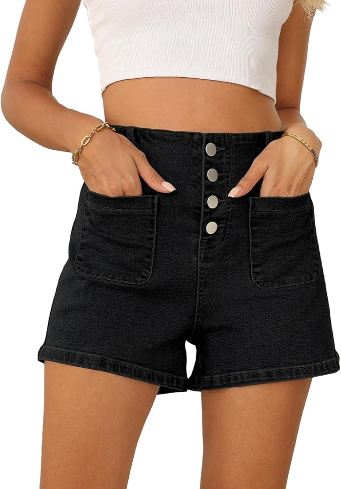 Sidefeel Women's Jean Shorts Button Fly Stretchy High Waisted Zimbaplatinum Jeans Summer Outfit 2... | Amazon (US)