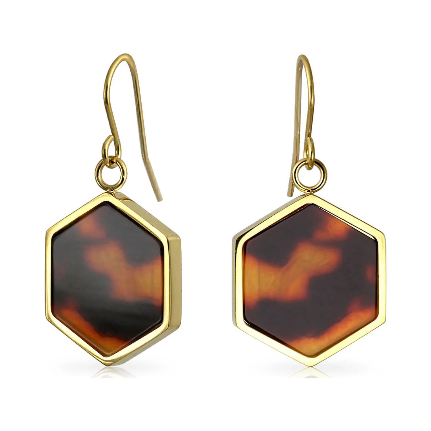 Bling Jewelry Hexagon Brown Tortoise Drop Earrings Gold Plated Stainless Steel | Walmart (US)