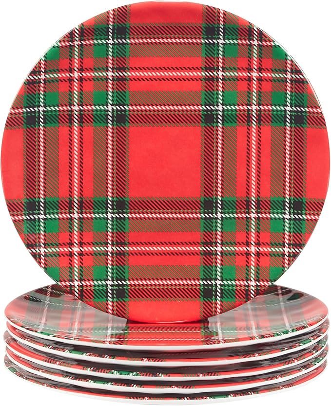 Certified International Christmas Plaid Melamine 9" Salad/Dessert Plates, Multicolor, Medium, Set... | Amazon (US)