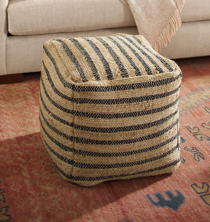 Square Striped Jute Pouf | Rejuvenation