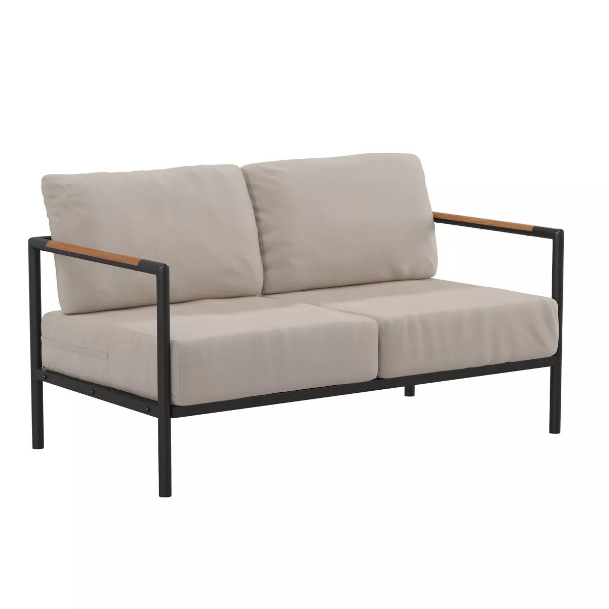Emma and Oliver Aluminum Frame Loveseat with Teak Arm Accents and Plush Cushions | Target