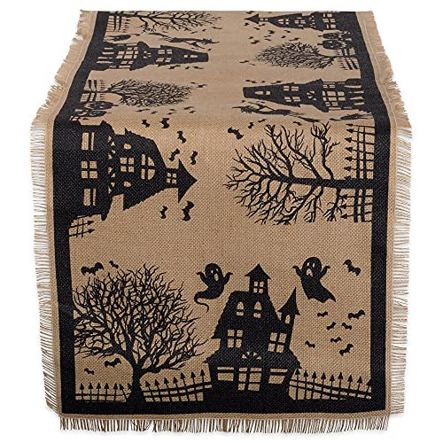 DII Halloween Primitive Style Burlap Tabletop Décor, Spooky Haunted House Jute, Table Runner, 14x113, Black & Tan | Amazon (US)