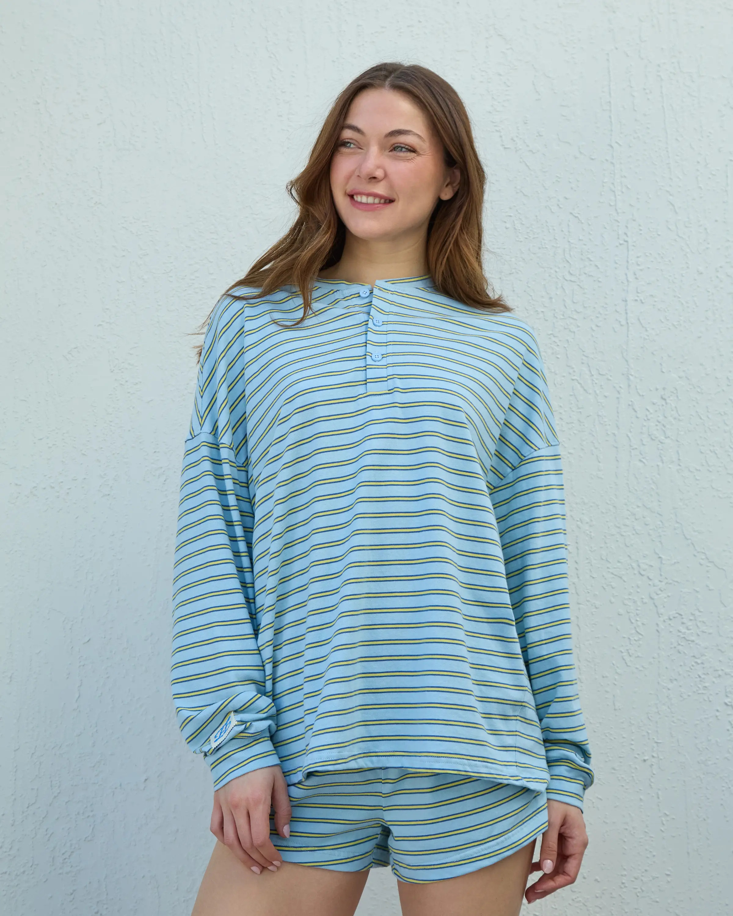 Long Sleeve Striped Henley in Cabana Stripe | Eleven Eleven