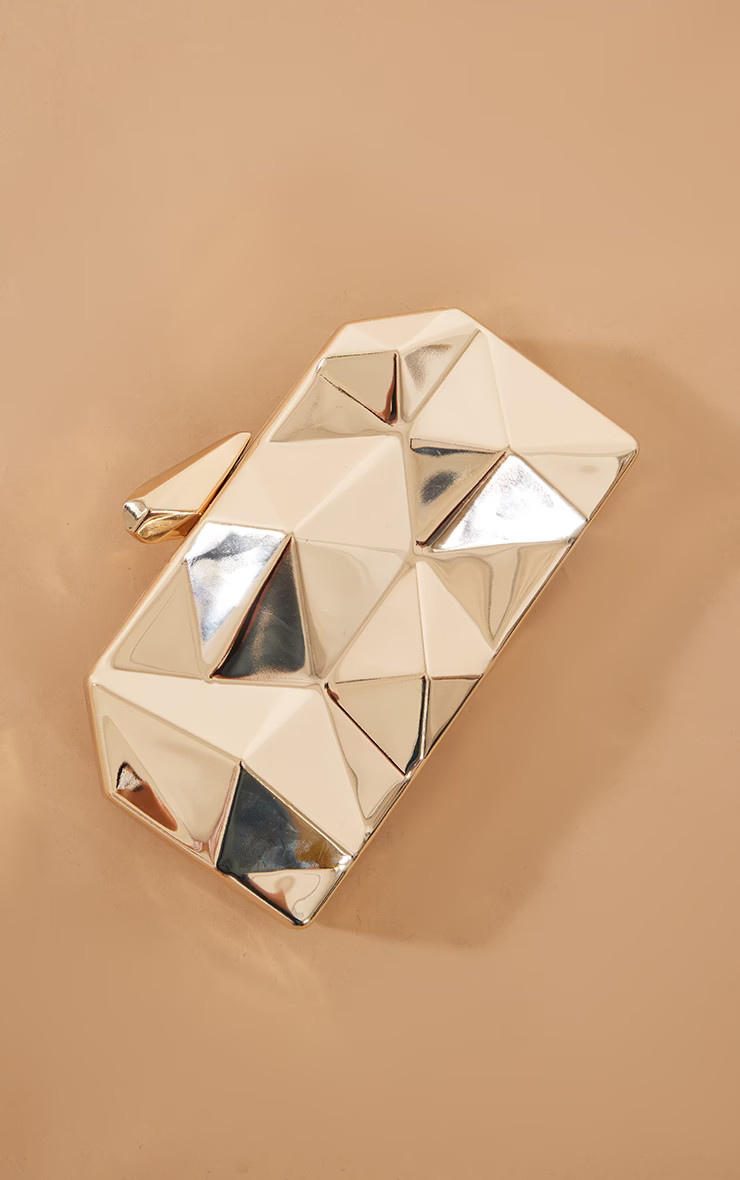 Gold Geometric Box Clutch | PrettyLittleThing UK