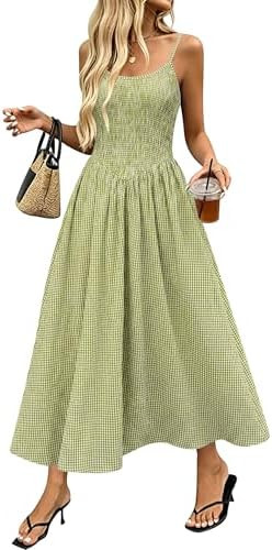 Relipop Women's Summer Midi Dress Casual Scoop Neck Sleeveless Spaghetti Strap Gingham Smocked Fl... | Amazon (US)
