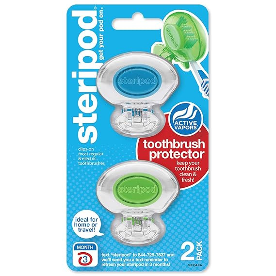 Steripod Clip-On Toothbrush Protector, Clear Blue and Clear Green, 2 Count | Amazon (US)