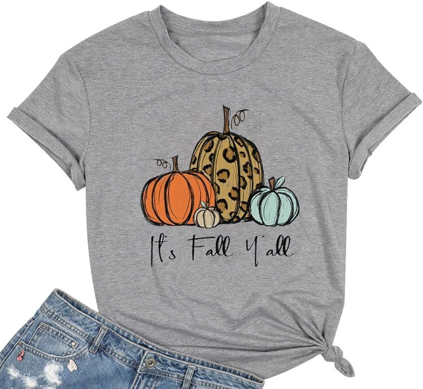 TOWNOWN Halloween Pumpkin Shirt Top Costume for Women Short Sleeve Casual Graphic Print Fall Tops... | Amazon (US)