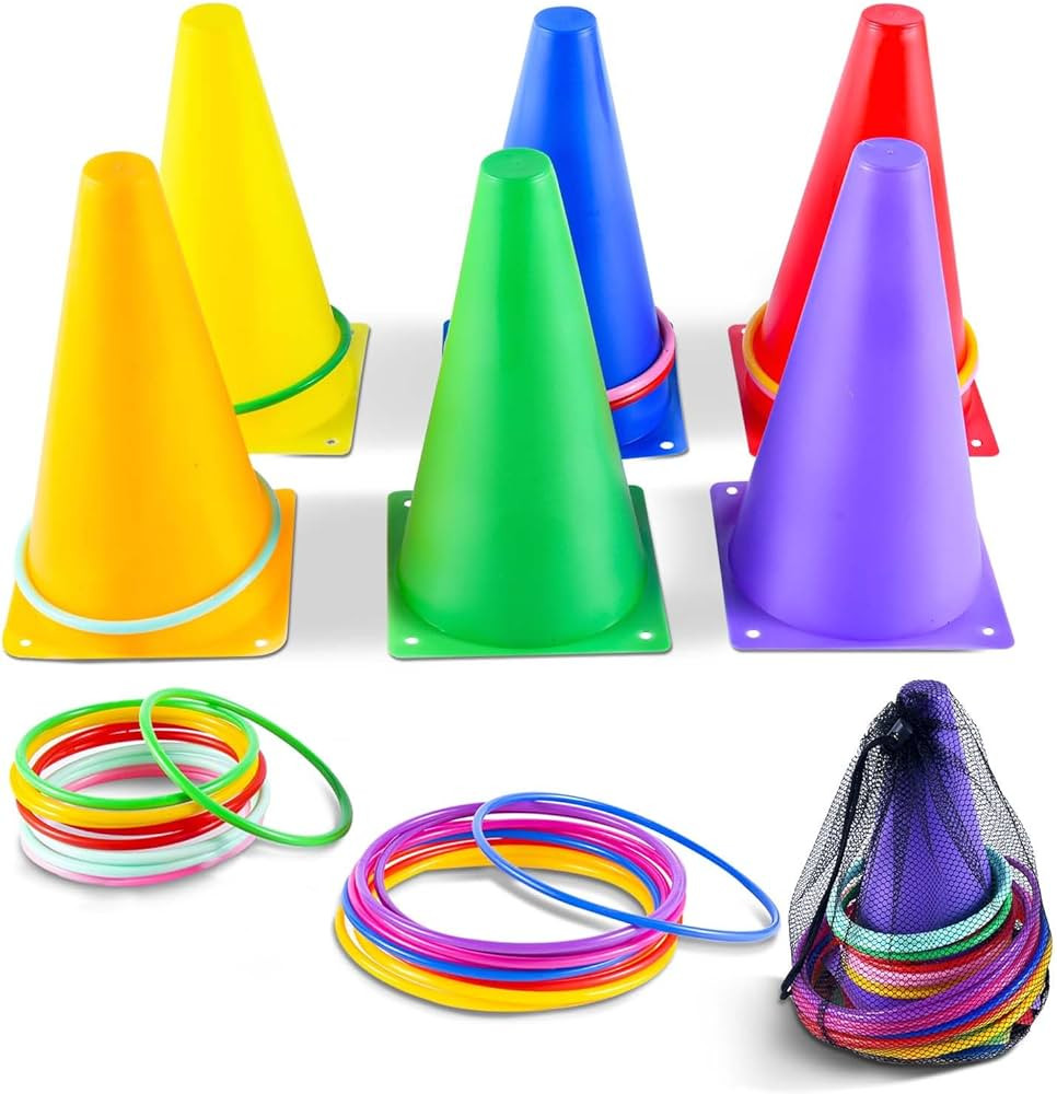 26 Pcs Plastic Colorful Cones Ring Toss Combo Set Outdoor Carnival Games for Kids Adults Birthday... | Amazon (US)