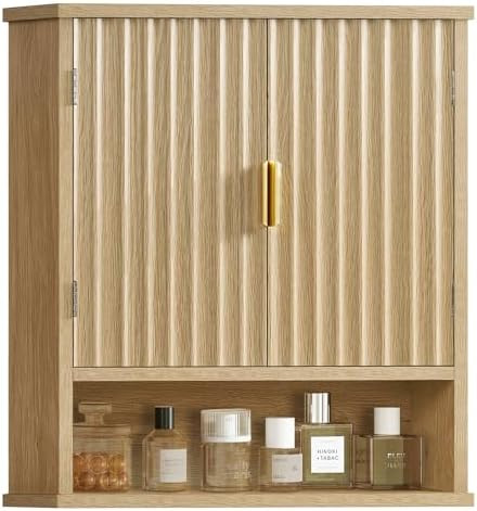 TEENFON Bathroom Wall Storage Cabinet with Adjustable Shelf & 2 Fluted Doors, Medicine Cabinet, O... | Amazon (US)
