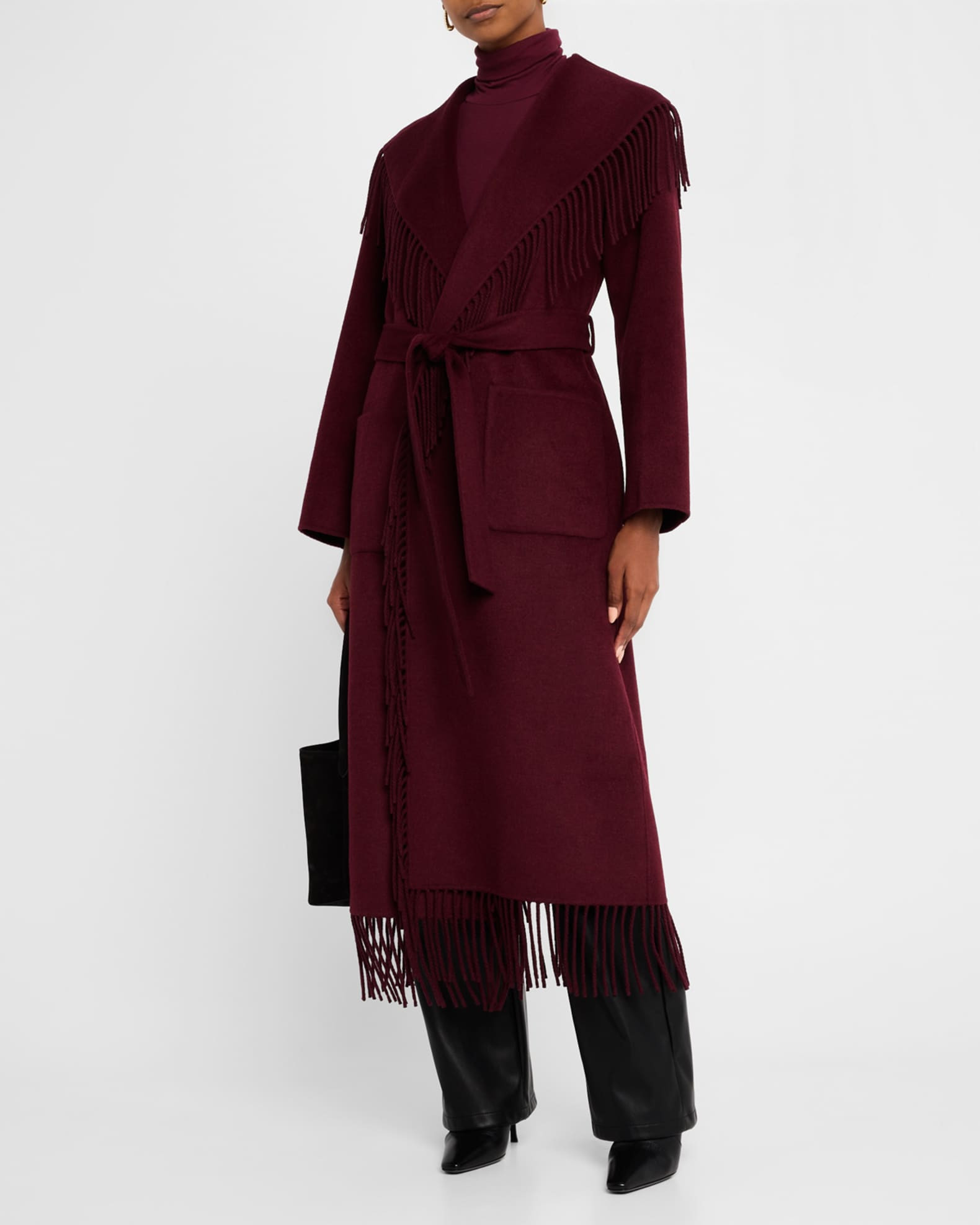 Carrie Melton Wool-Blend Fringe Robe Coat | Neiman Marcus