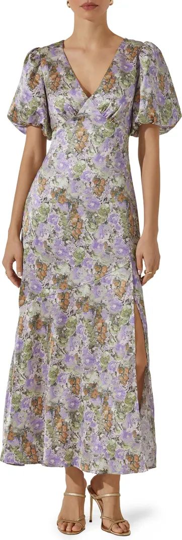Floral Puff Sleeve Satin Maxi Dress | Nordstrom