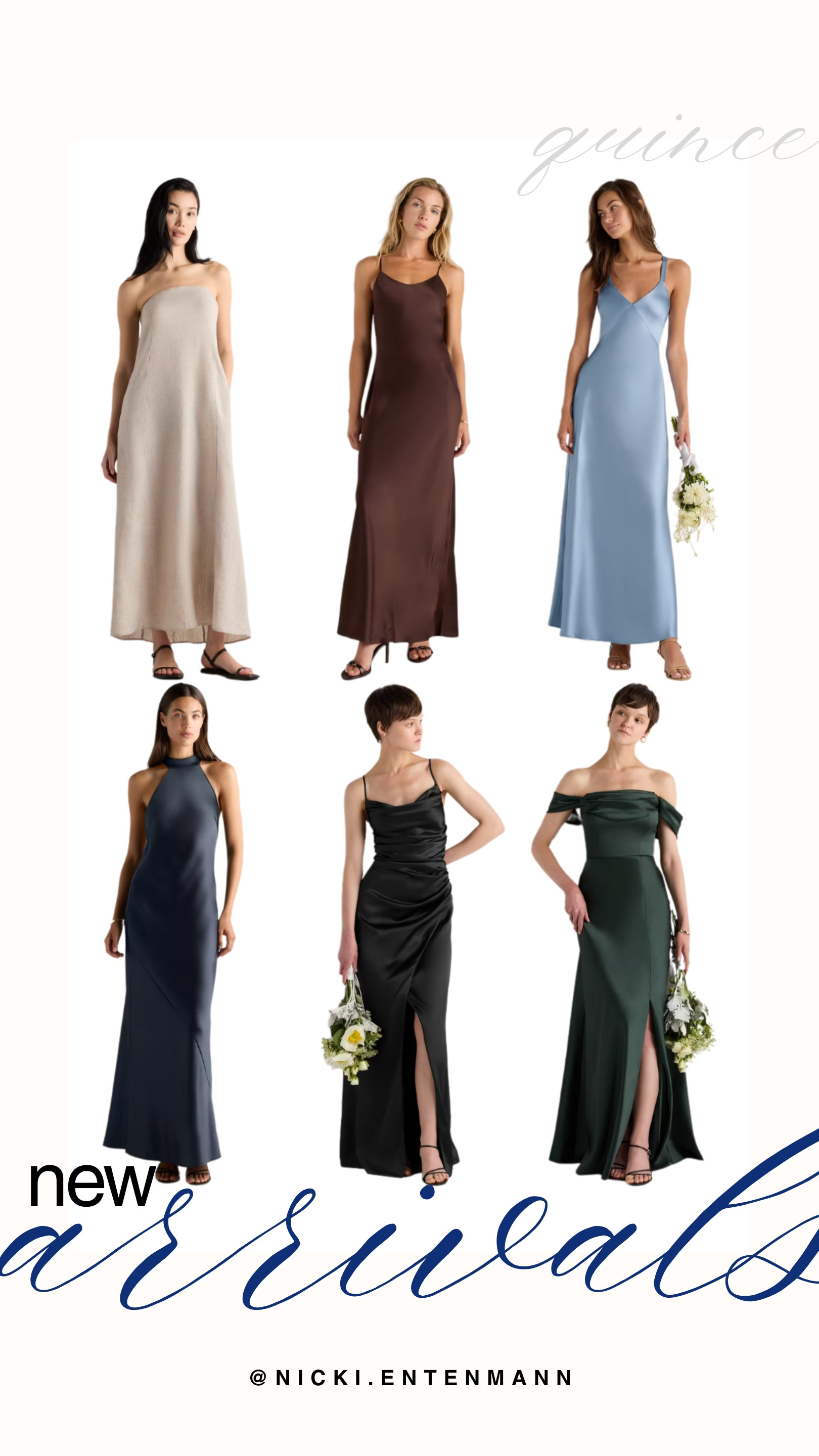 Elevate your formal wardrobe with the stunning Quince new arrivals. This elegant collection highlights sophisticated maxi and midi dresses, including sleek slip styles, halter necklines, strapless column designs, and graceful off-the-shoulder gowns with leg slits. Perfect for wedding guests or special occasions, these pieces come in a gorgeous palette of champagne, chocolate brown, powder blue, navy, classic black, and deep emerald green.

#quince #onequince #newarrivals #formaldresses #weddingguestdress #slipdress #elegantstyle #maxidress #occasionwear #chicstyle 

 #LTKootd #LTKSaleAlert #LTKWedding