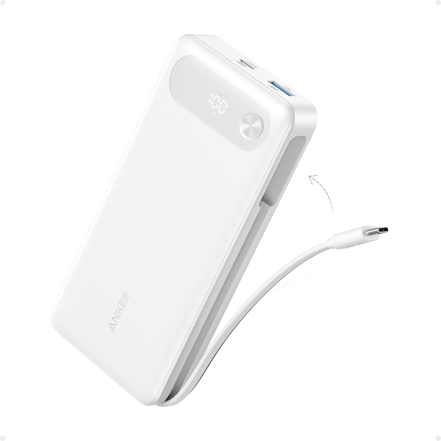 Anker Power Bank, 20,000mAh Travel Essential Portable Charger with Built-in USB-C Cable, 3-Port 8... | Amazon (US)